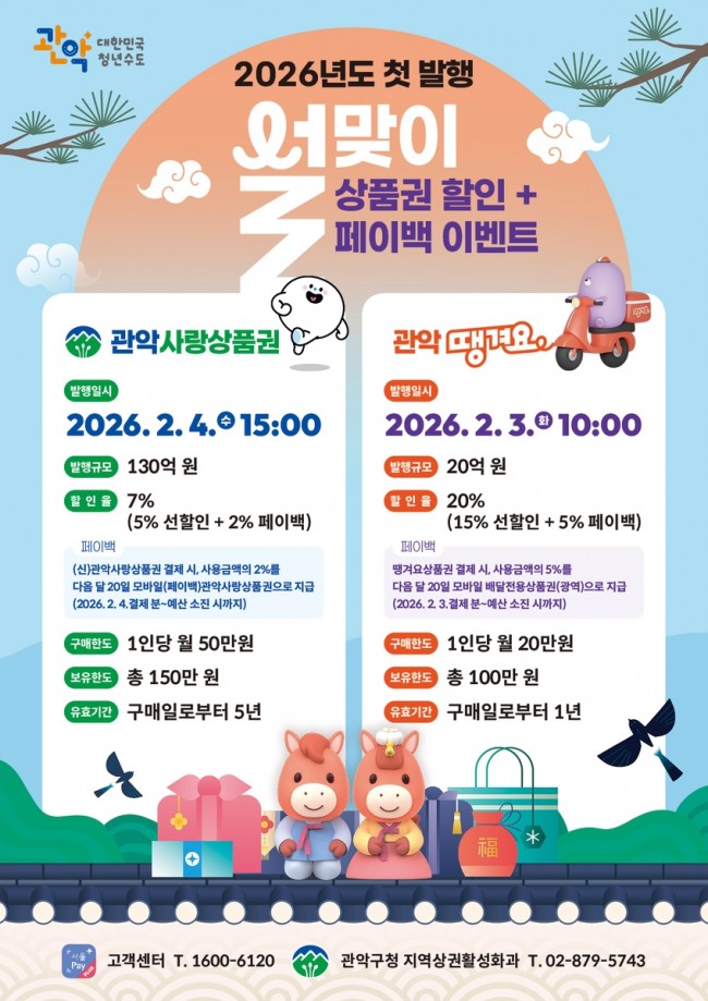 관악구, 설 맞이 관악사랑상품권·관악땡겨요상품권 발행