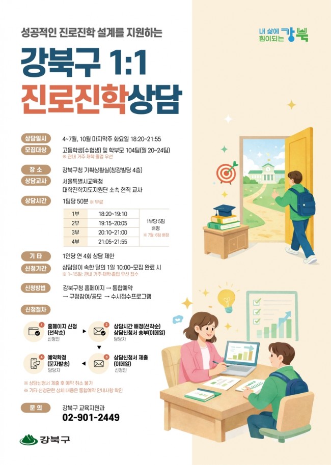 강북구, 정기 1:1 진로진학상담 운영