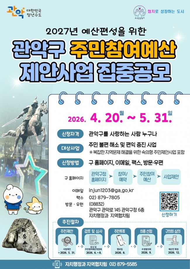 관악구, 2027년도 주민참여예산 및 협치의제 공모