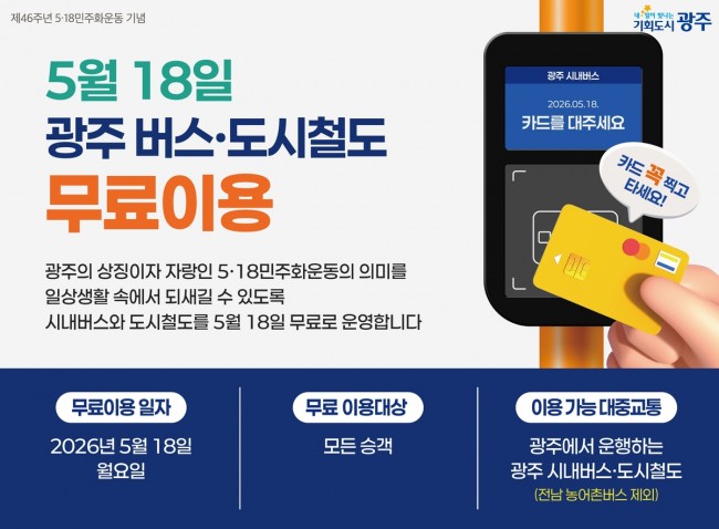 광주시, 5월18일 시내버스·지하철 무료 운행