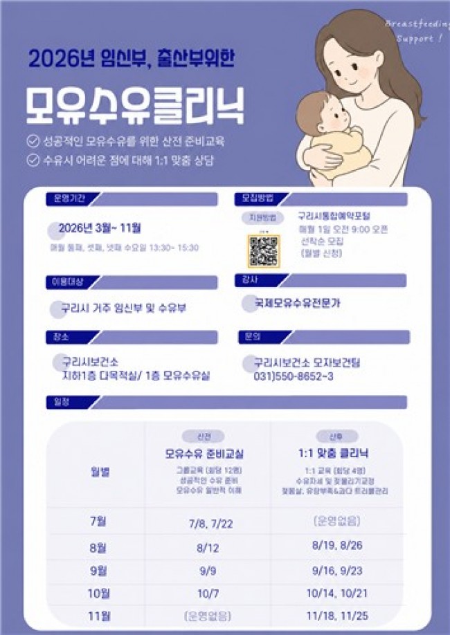 구리시, '1:1 맞춤 모유 수유 클리닉' 운영…임신부터 출산 후까지 밀착 지원